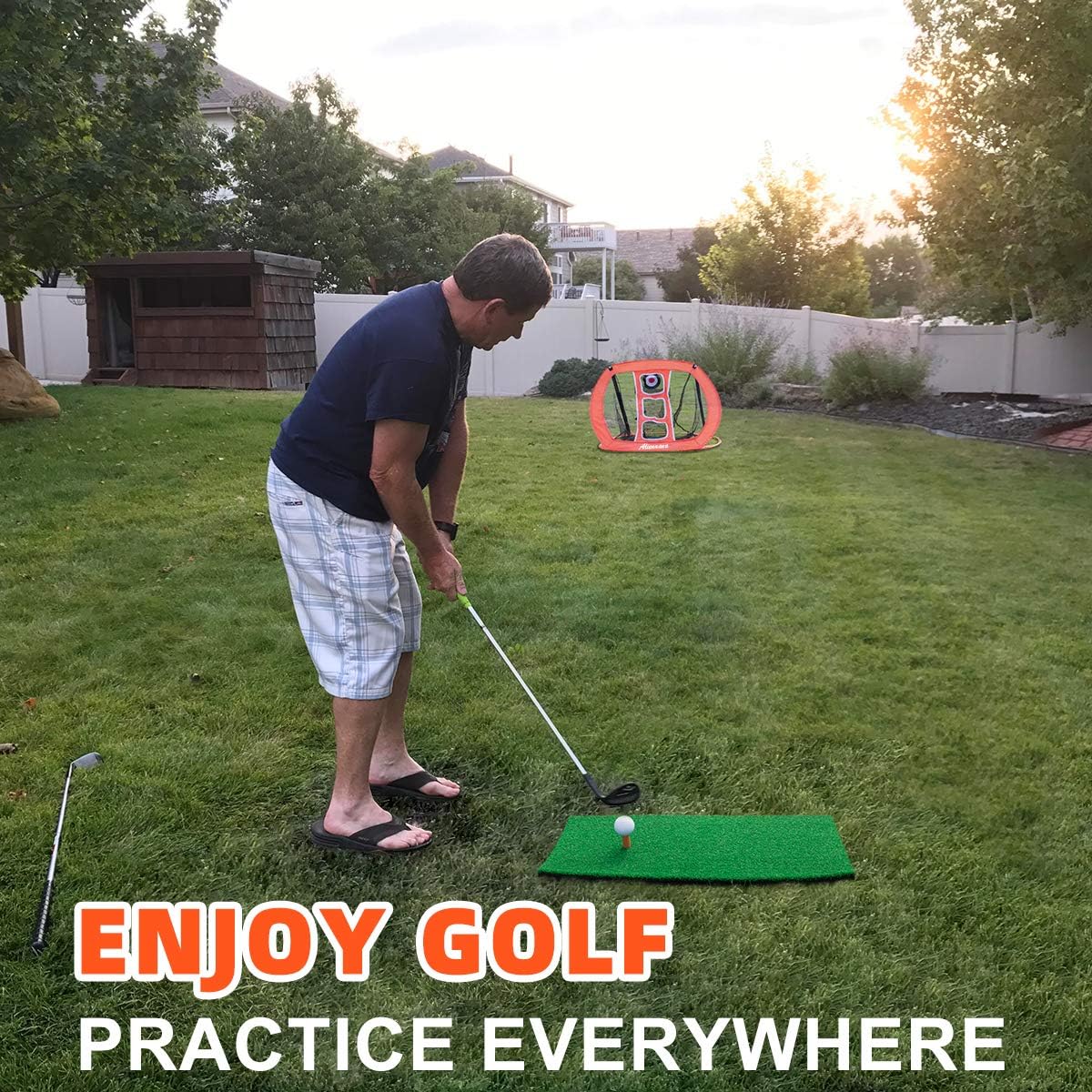 Golf Chipping Net Indoor/Outdoor Golfing Target Accessories Golf Net and Mat for Backyard Accuracy and Swing Practice Great Gifts for Golfer with Hitting Mat (Orange) : Sports & Outdoors