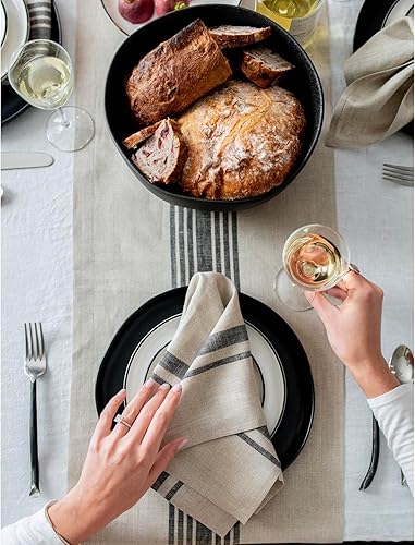 Miniatura 2 de Solino Home - Manteles individuales y servilletas francesas, a rayas y de granja negro y natural,12: Verde y Natural,Negro & blanco,borgoña y