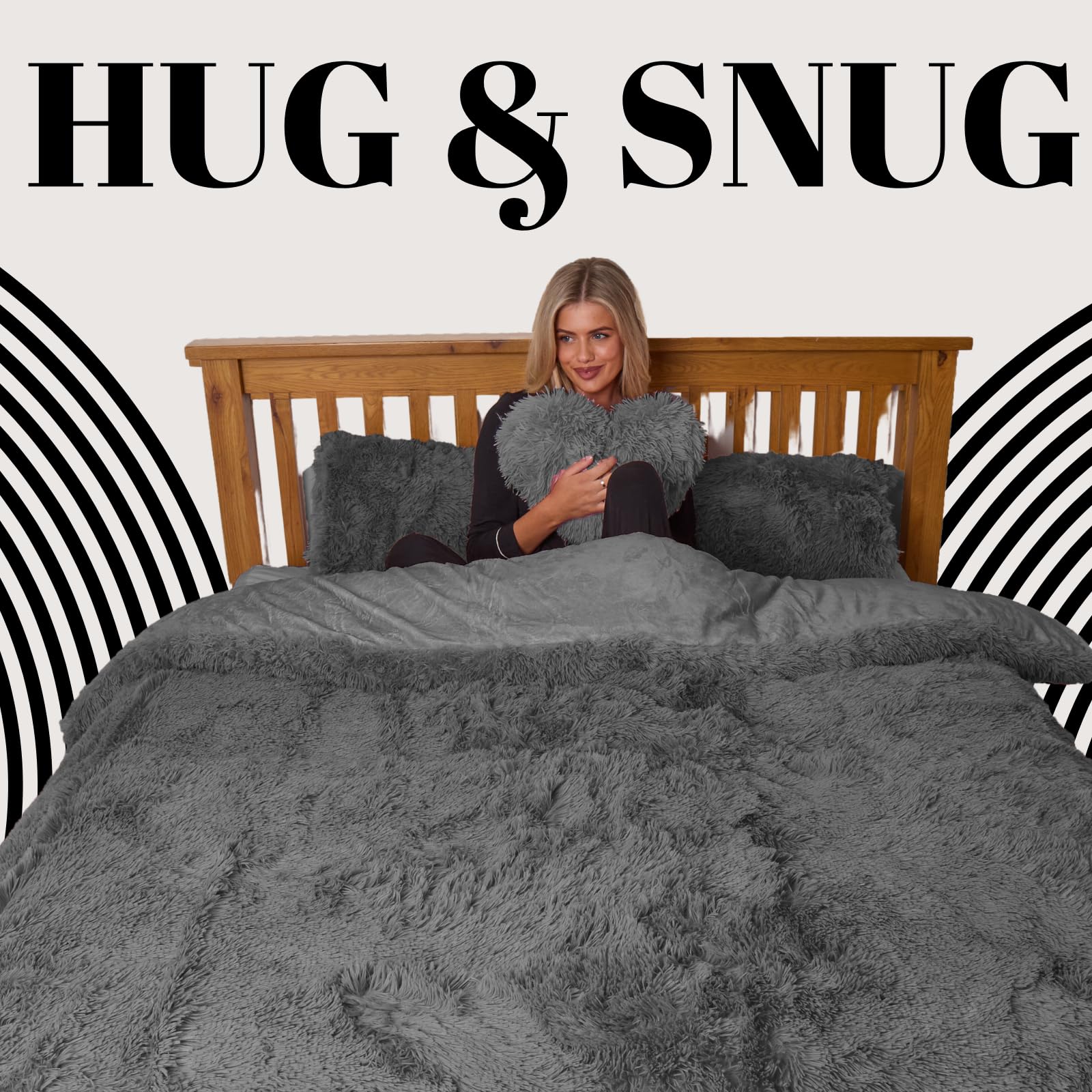 Dolce Vari Hug & Snug Luxury Fleece Bedding Set Warm & Cozy Super Soft Fluffy Fur Duvet Cover Set - Ultimate Comfort (Charcoal, Double)