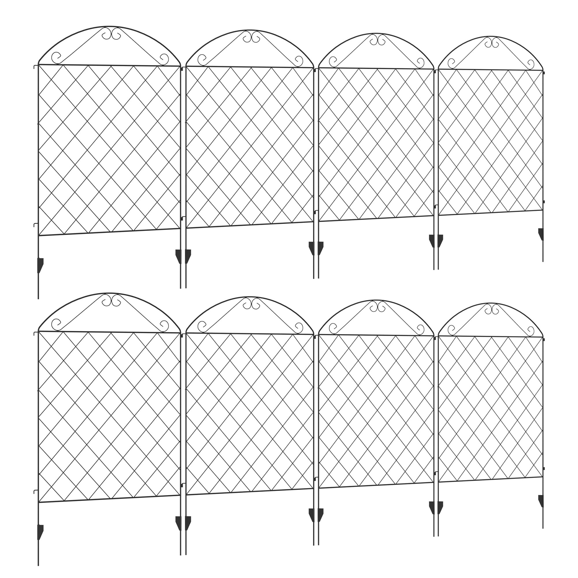 Outsunny Black Decorative Garden Fencing, 43In X 23Ft Outdoor Picket Fence Panels, 8Pcs Rustproof Metal Wire Landscape Flower Bed Border Edging Animal Barrier,