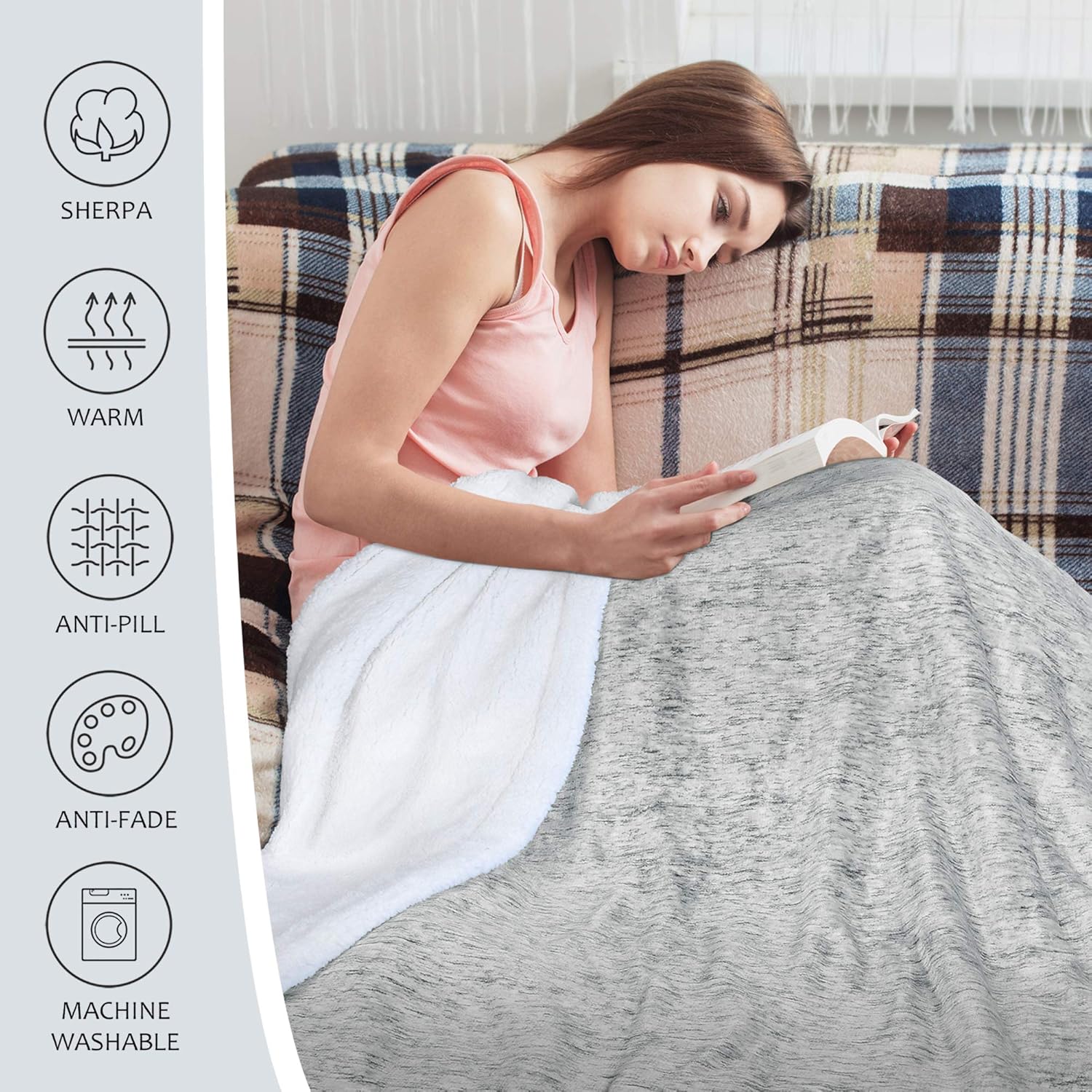 Tirrinia Sherpa Throw Blanket Snow 50" x 60", Super Soft Micro Fleece Plush Bed Throw TV Blanket Reversible