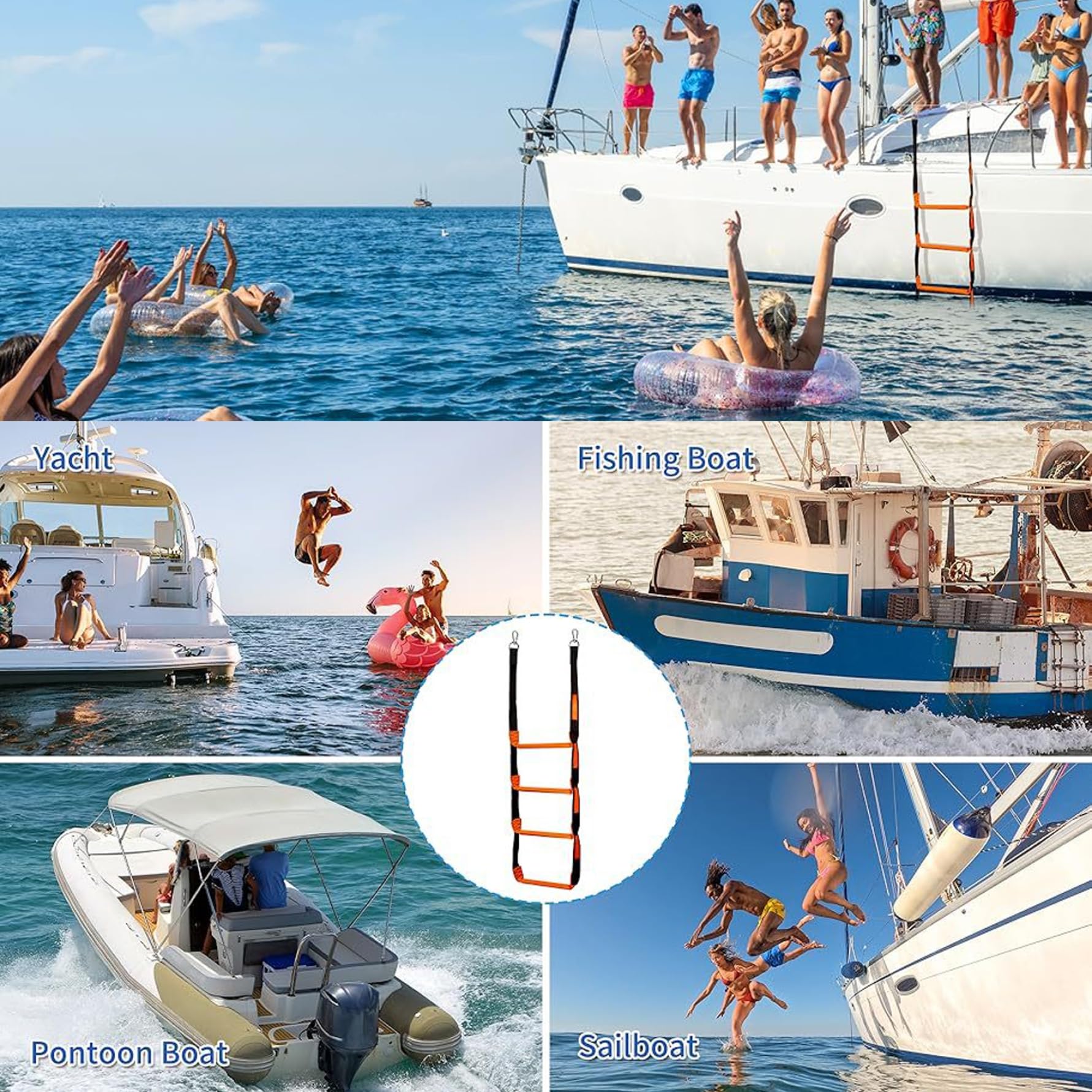 Scaletta per Barca, Scala di Corda per Barca Corda per Carichi Pesanti a 4 Gradini per Adulti con Gradini Rinforzati Ideale per Gommoni Kayak Barche a Motore e Canoe
