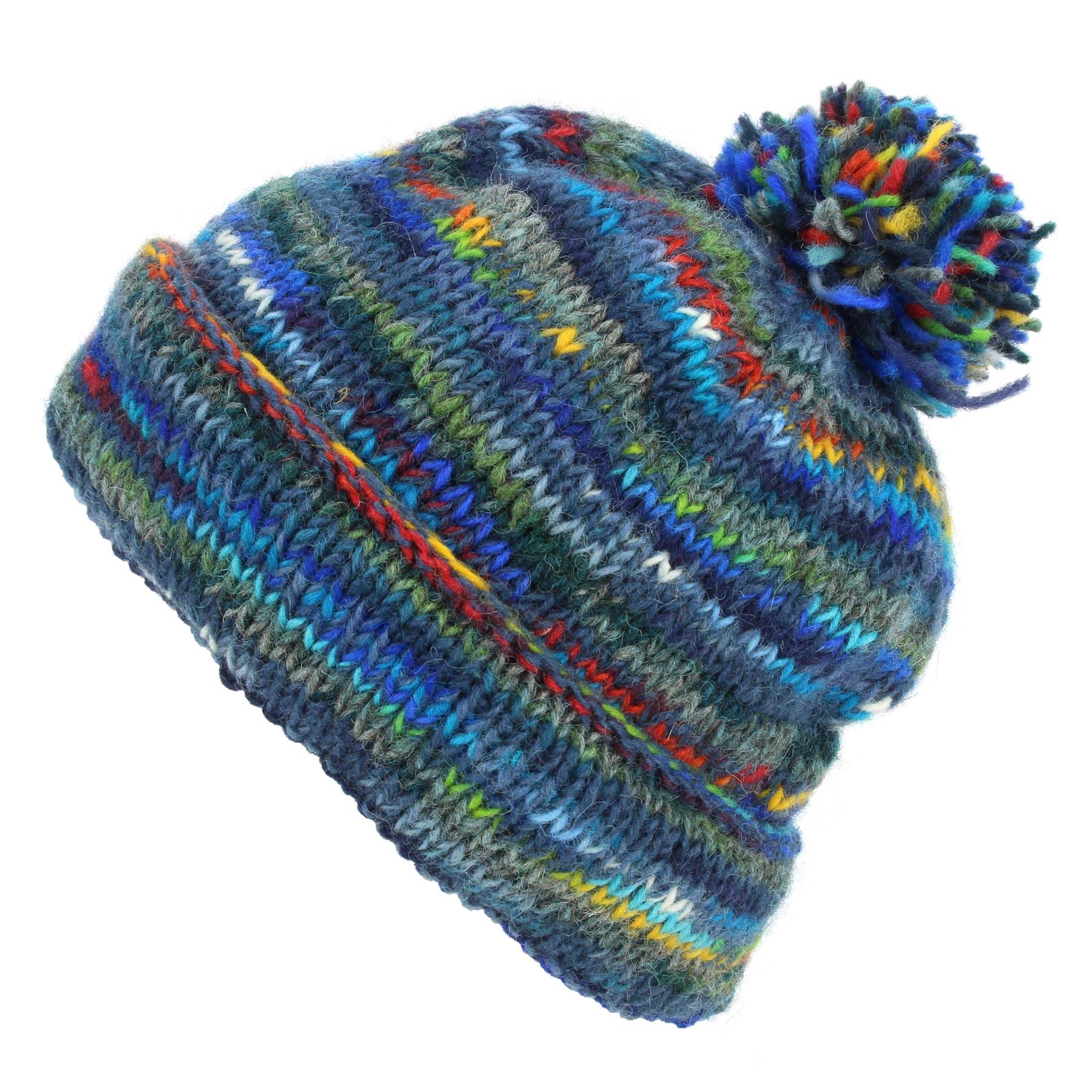 LOUDelephant Chunky Wool Knit Beanie Bobble Hat - SD Dark Blue Mix