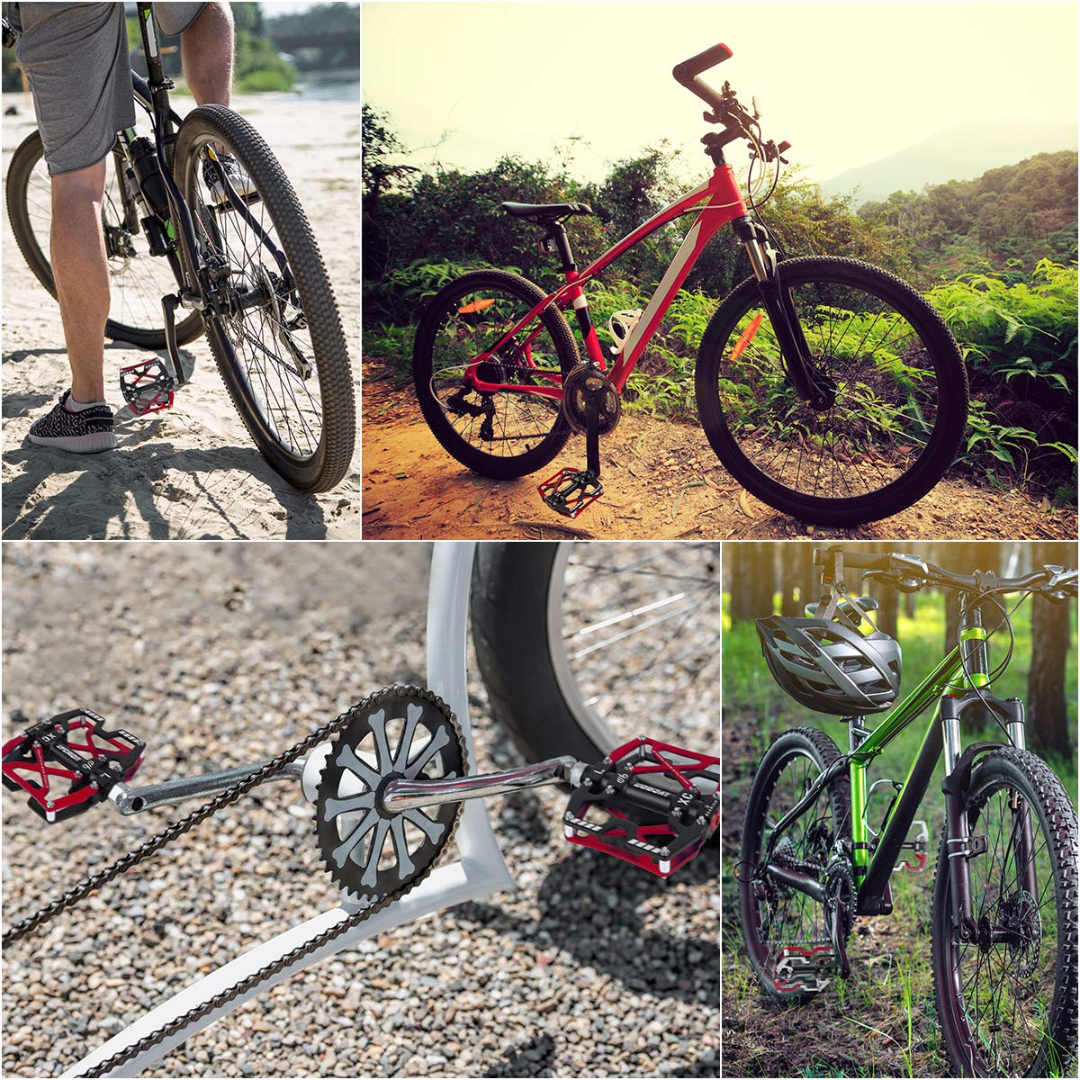 LYCAON Pedali per Bicicletta, Pedale per Bici Antiscivolo in Lega di Alluminio CNC, 3 Pedali Cuscinetti per BMX MTB 9/16 Pollici