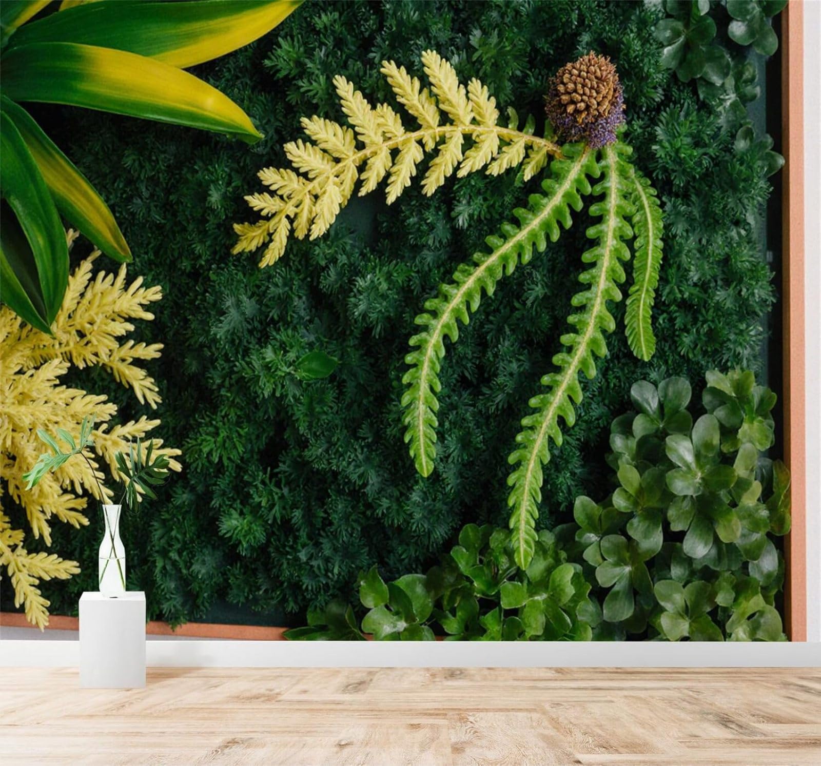 XLMING Fresh Tropical Plants Green Leaves Ferns 3D Wallpaper Silky Texture Home Study Office Grey Dining Room Sofa Bedroom Living Room TV Backdrop-250cm×170cm