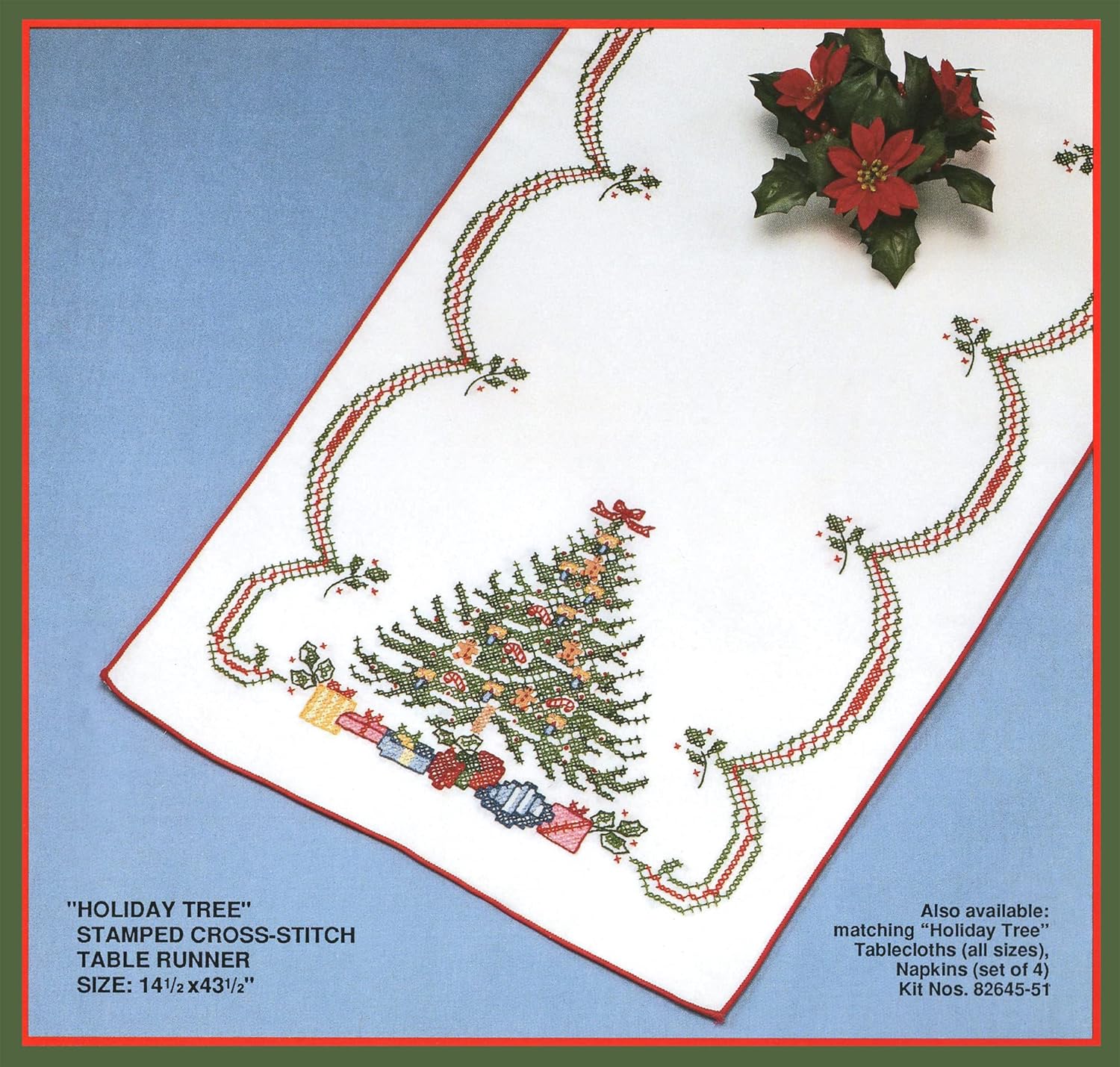 Holiday Tree Stamped Cross Stitch Table Runner Kit