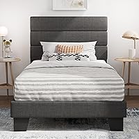 Vista 16 de SHA CERLIN Base de cama de plataforma completa con cabecera de tela tapizada, base de colchón con fuerte soporte de listones de madera, no necesita