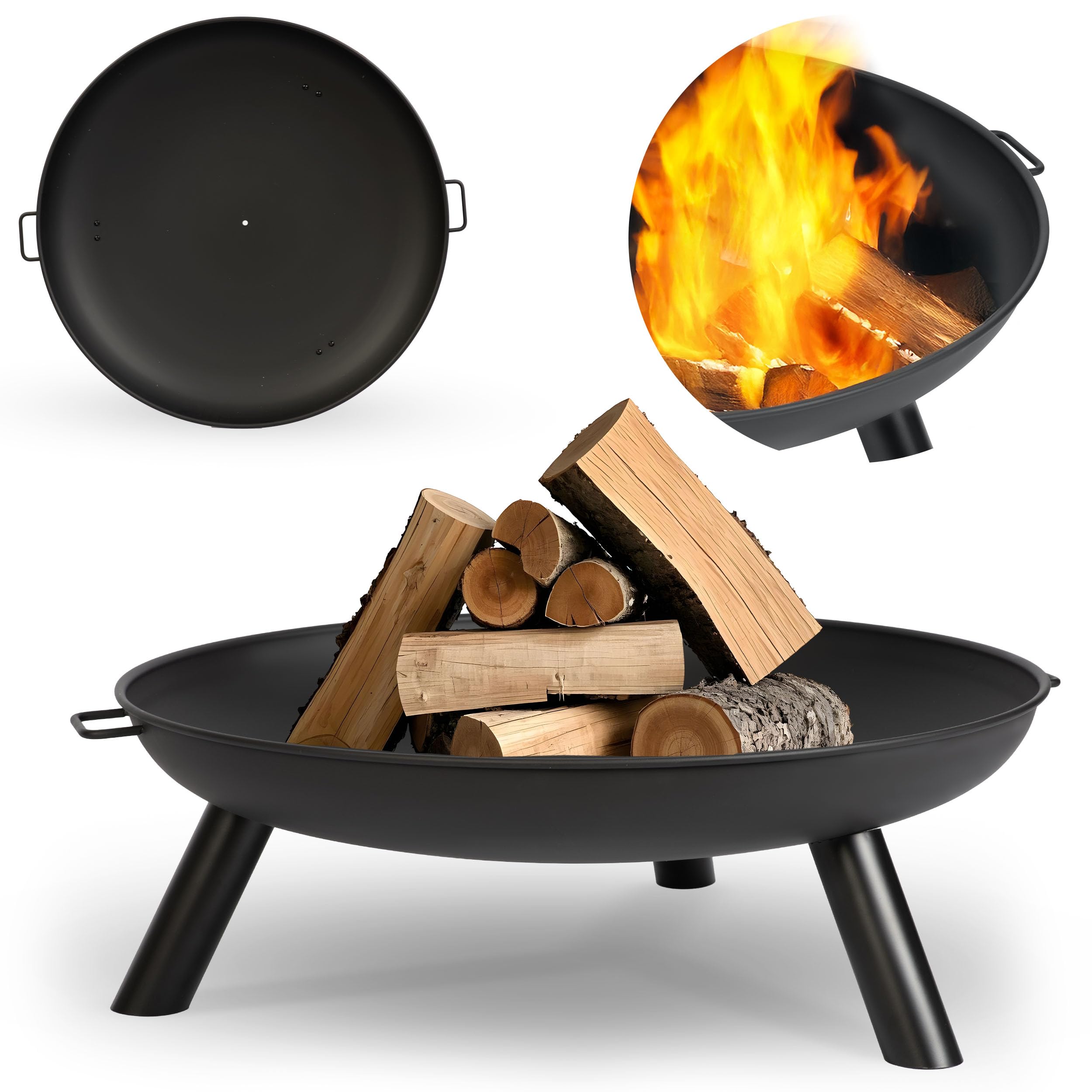 Berdsen Brasero de 80 cm para Exterior, Acero Inoxidable, con Revestimiento de Polvo, Color Negro
