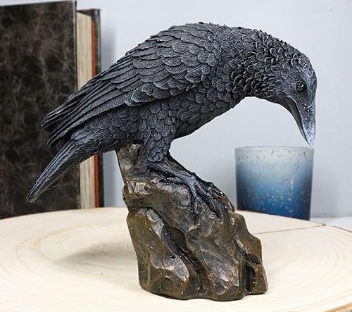 Miniatura 8 de Ebros Gift Figura gótica macabra Edgar Poe Perching Raven On Rock de 5 pulgadas de alto, cuervo gótico carroñero, decoración escultura