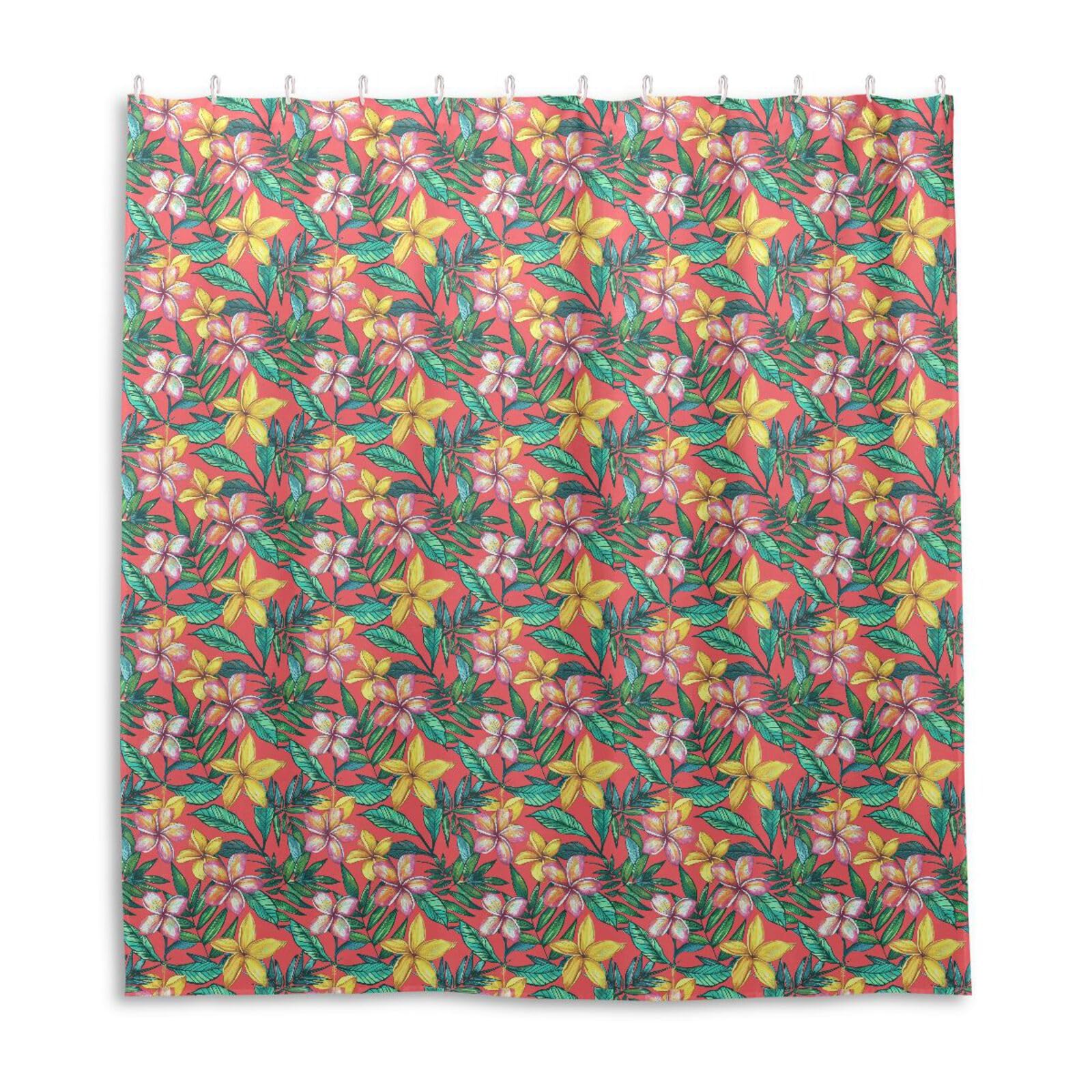 Rideau de douche feuilles tropicales en polyester hydrofuge 168x183cm avec crochets