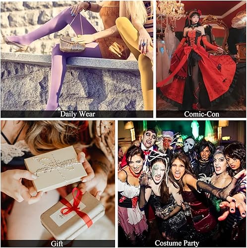 Vista 6 de Lastclream Medias de cintura alta para mujer, medias de disfraz de cosplay, medias semiopacas de 80 denier, medias con pies completos