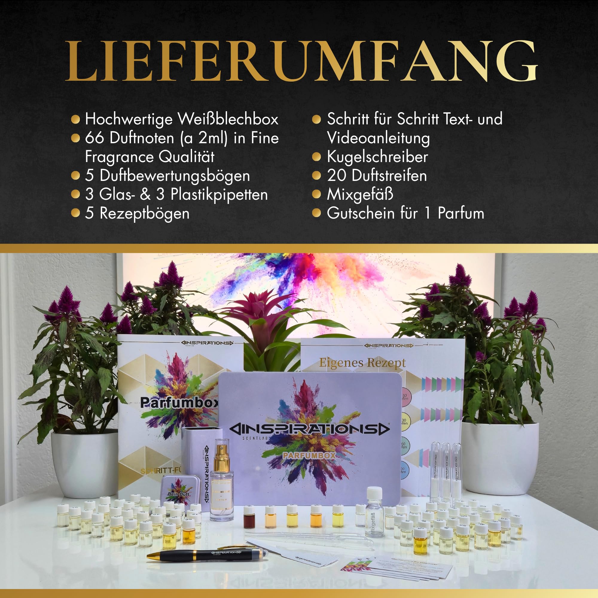 Scentlab Inspirations DIY Parfumbox – Parfüm selber machen Set (Damen und Herren) – 66 Duftessenzen – Geschenkset