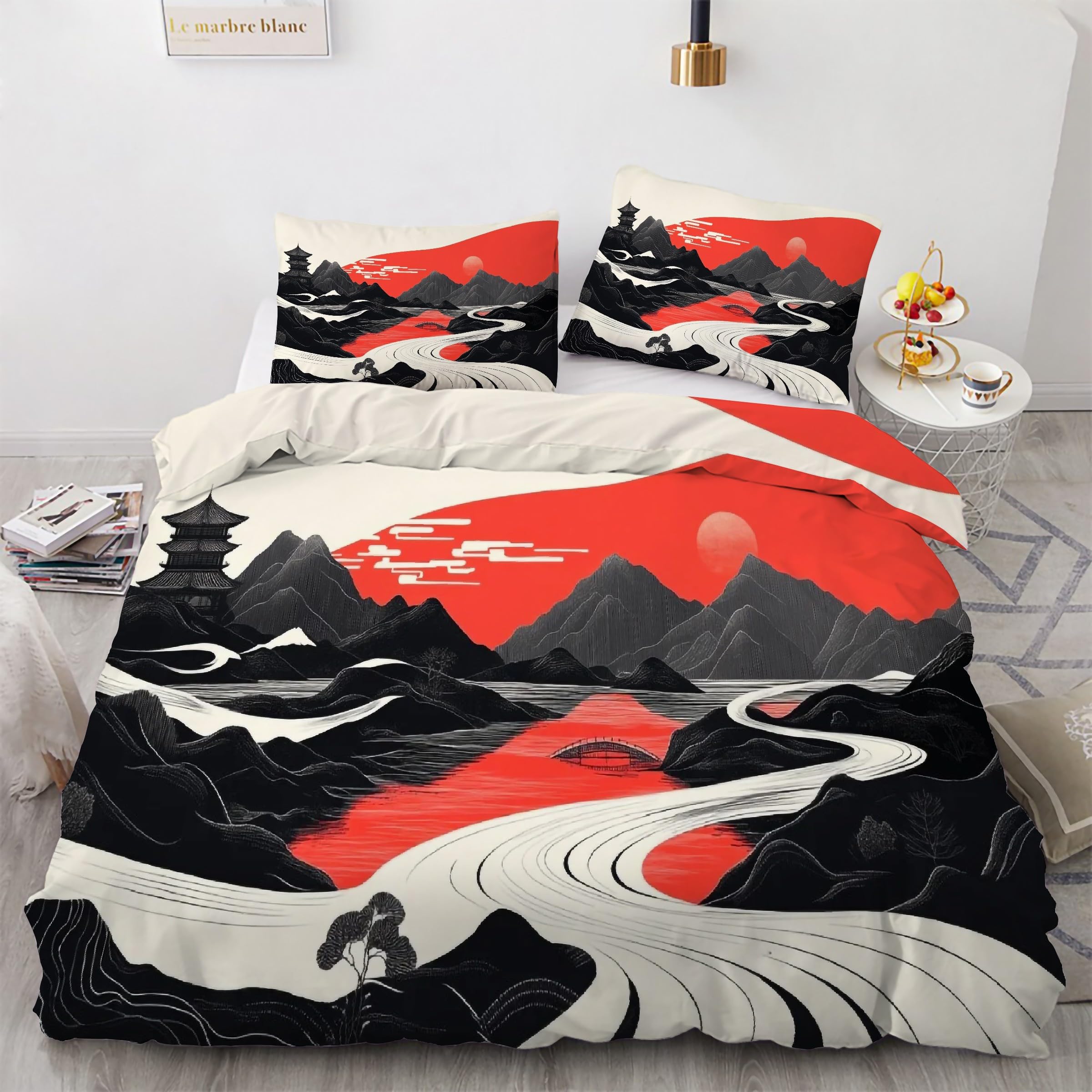 Parure de Lit Montagnes et Rivières Douce en Microfibre Anti-Pli avec Zip