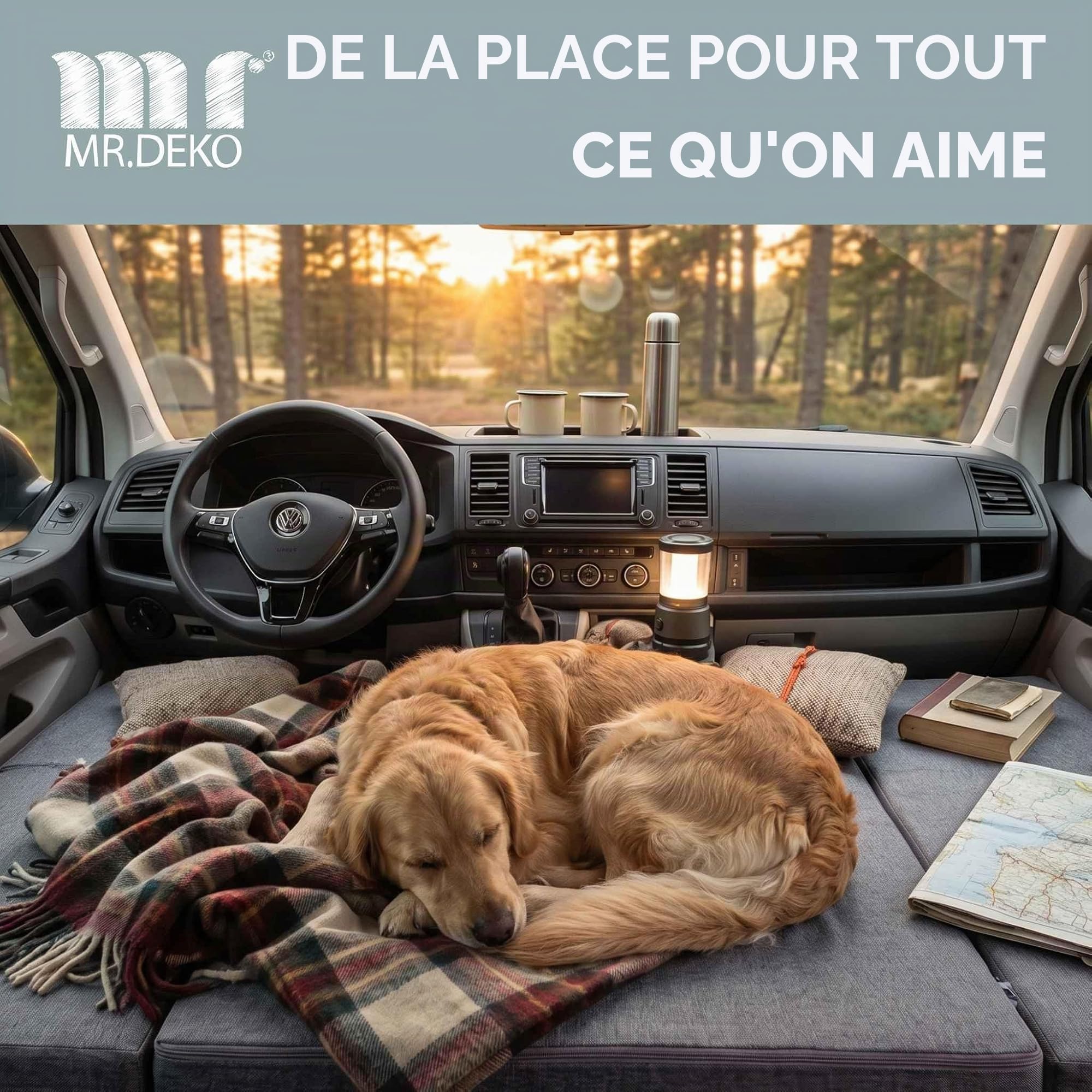 Camper's Delight Matelas de camping pour VW T5 et T6 - 144 x 70 x 10 cm - Housse lavable - Pliable en mousse - Couchage pour transporteur - Voyage