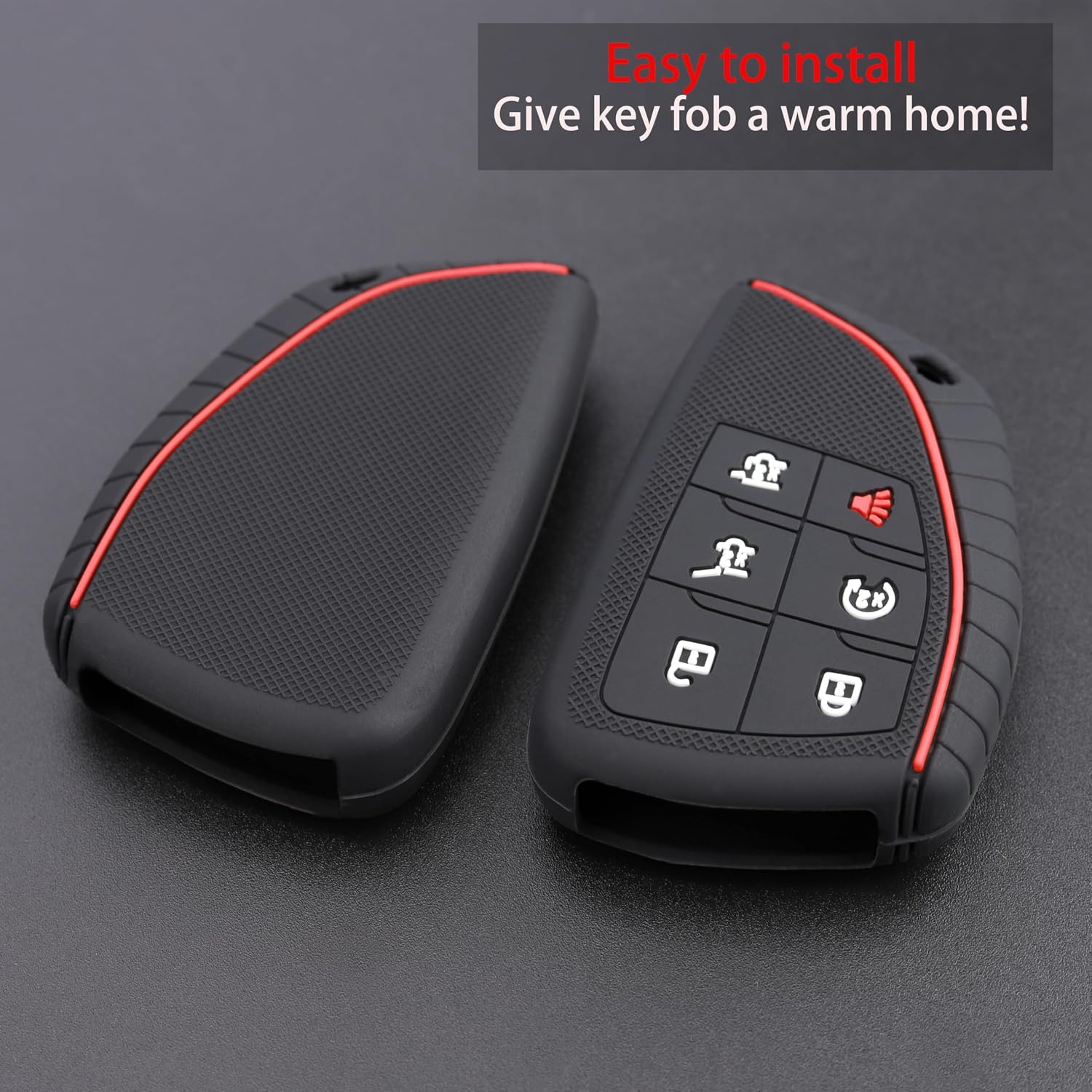TANDRIVE Key Fob Cover for 2026 2025-2021 Chevy Tahoe Suburban GMC Yukon, 6 Button, Silicone, 2-Pack, Black