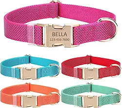 Coleira de cachorro personalizada com nome e número de telefone do animal de estimação, coleiras de tamanhos ajustáveis personalizadas com fivela de liberação rápida e anel em D para cães pequenos