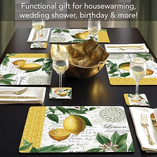 Miniatura 2 de Citron - Manteles individuales decorativos de tablero rígido con parte trasera de corcho, paquete de 4, fabricados en los Estados Unidos, tolerantes