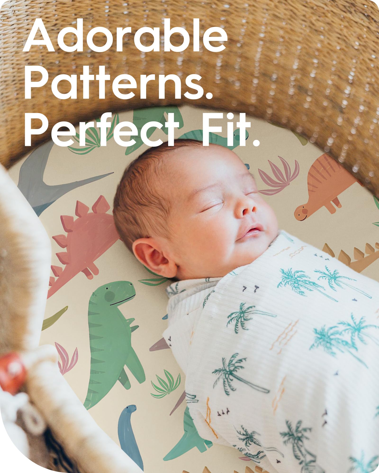 Weiches und weiches Universal-Spannbettlaken für Babys für Jungen und Mädchen, kompatibel mit Halo, Mika Micky, Baby Delight, Dream On Me, Maxi COSI und mehr (rosa Dinosaurier)