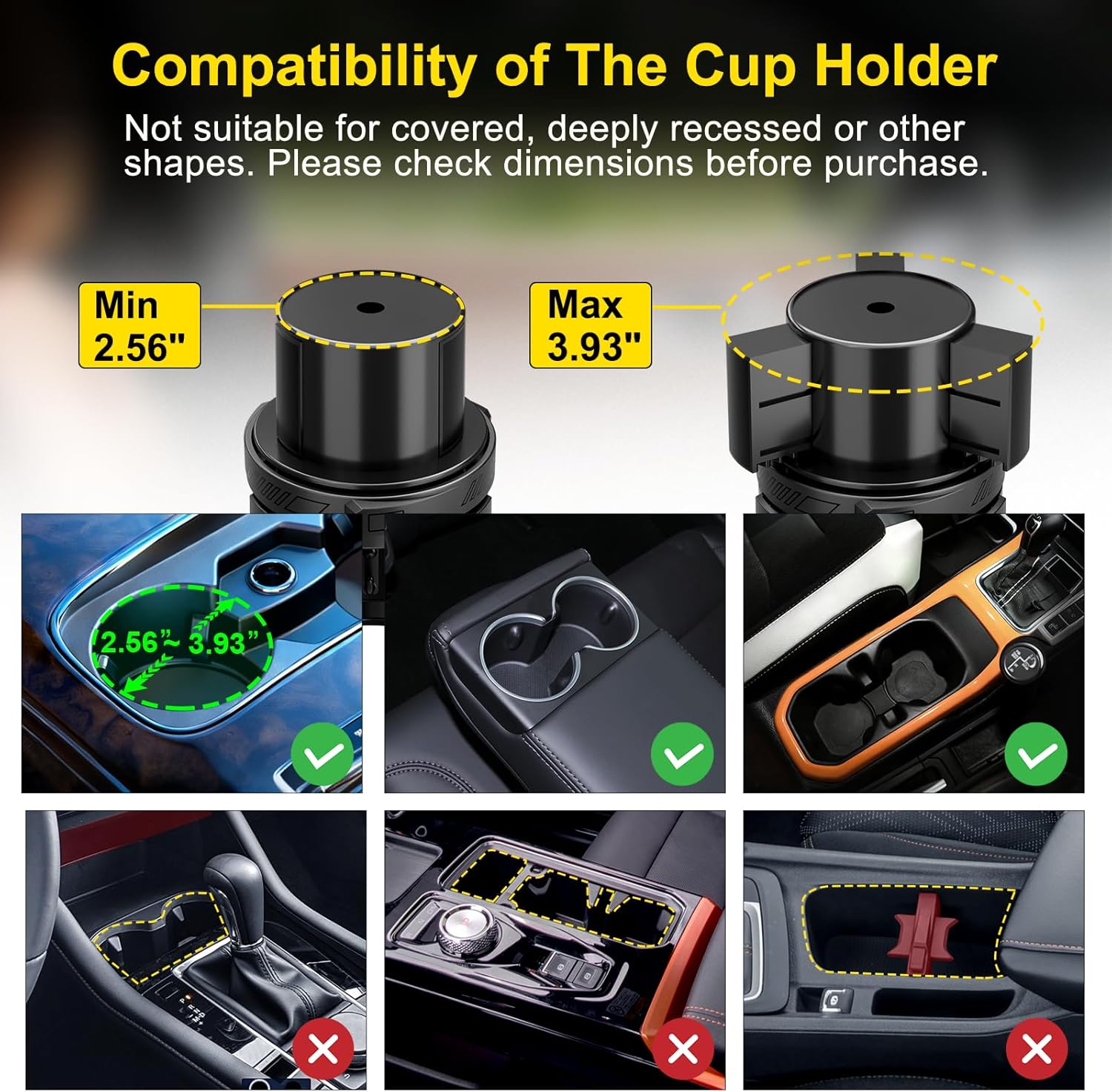 Cup Holder Expander (Adjustable Holder & Base, Auto-Fit Hold, One Button Open), Car Cup Holder Expander for Yeti, Hydro Flask, Nalgene, Owala, Bottles in 2.6"- 4.8" (1 Pack) 1 Pack CupHolder