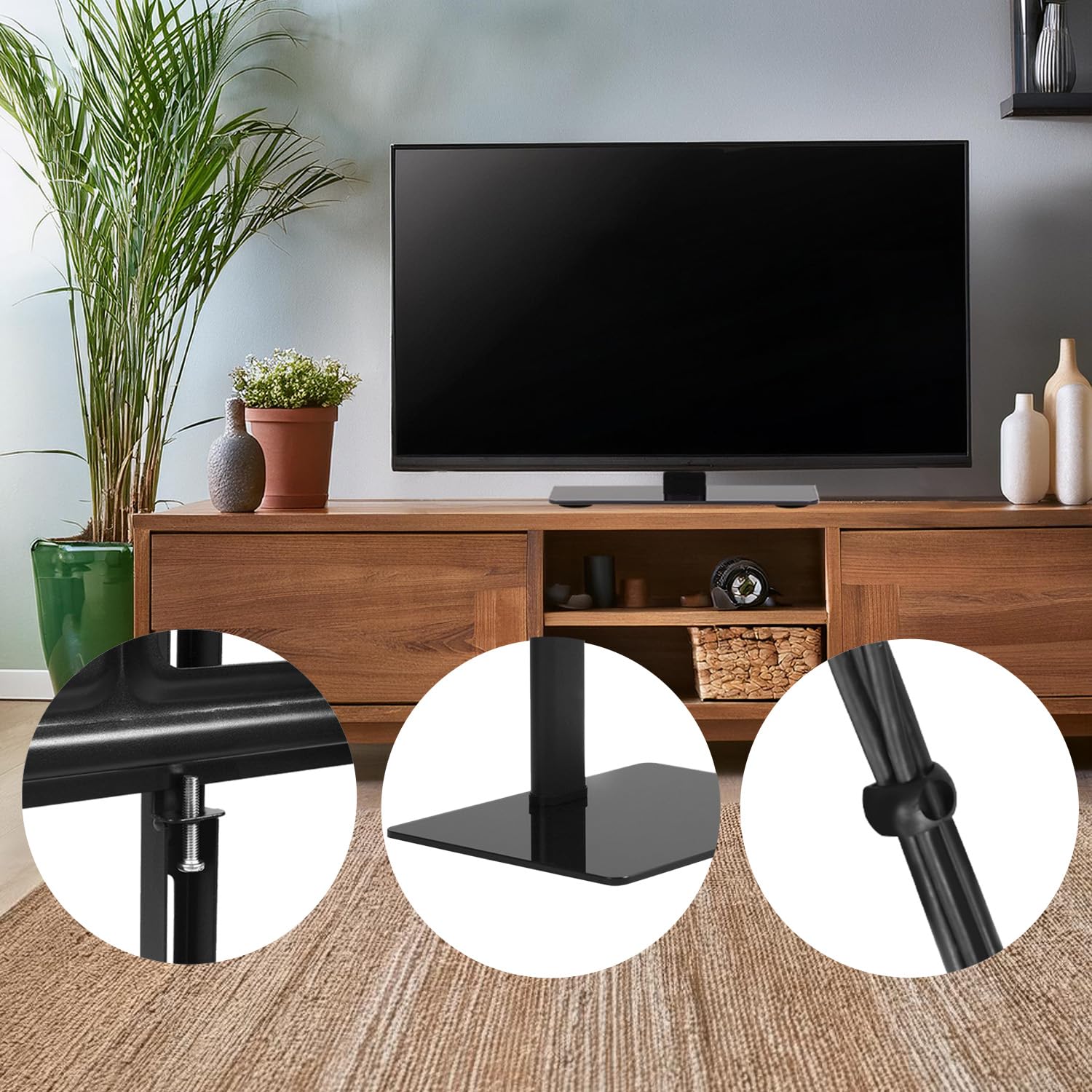 Maclean Universal TV-Ständer für für 32-75" Zoll Fernseher bis zu 40 kg | Höhenverstellbar in 3 Höhen | Max.VESA 600x400 mm | TV Standfuss Fernsehständer | Sockel aus gehärtetem Glas