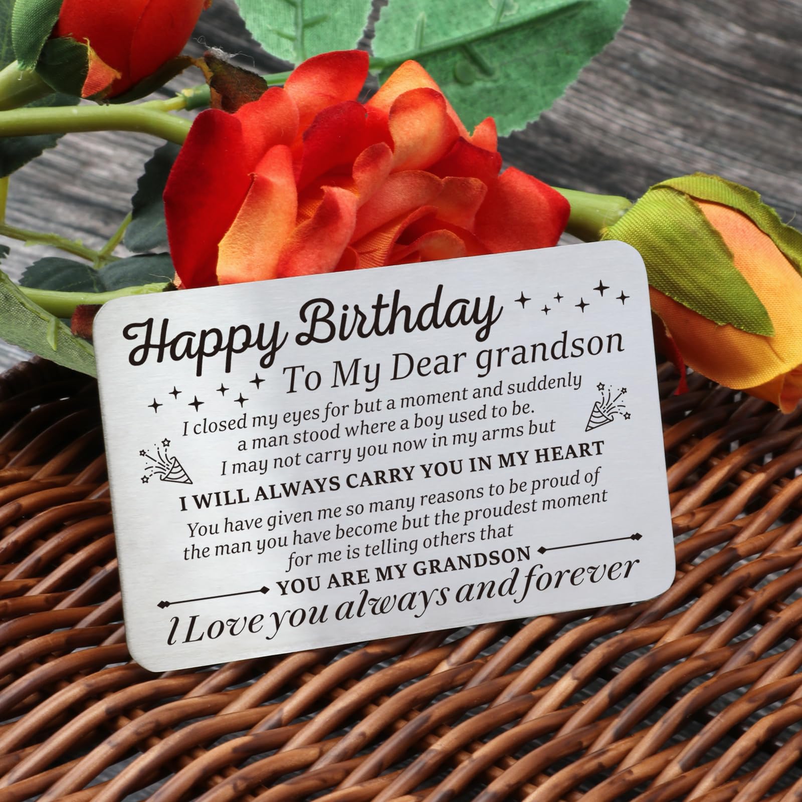 Luptiteuy Grandson Birthday Card Gifts from Grandma and Grandpa Wallet Card to My Grandson Inspirational Birthday Gifts Happy Birthday Gifts for Grandson Birthday Decorations for Men
