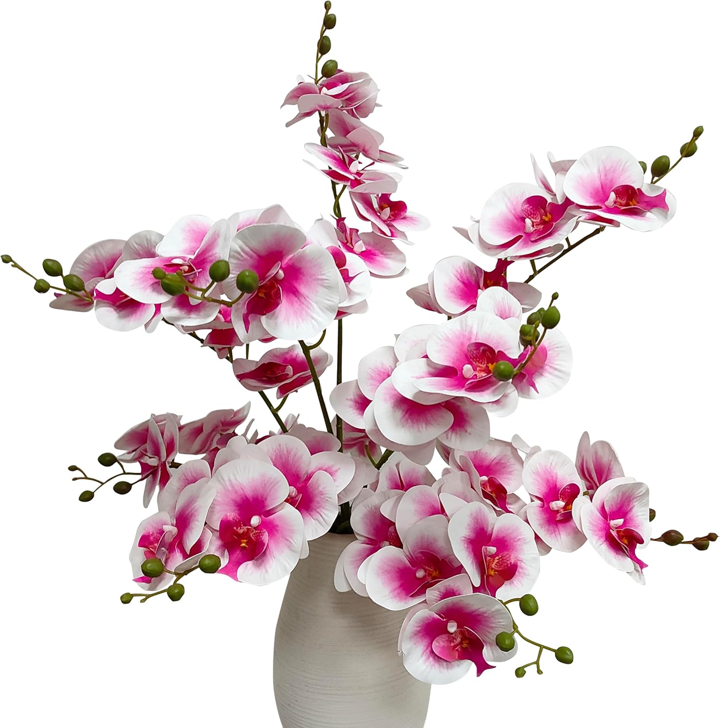10 Pack Pink Orchid Artificial Flowers Real Touch, 27'' Artificial Fake Faux Silk Orchid Stem Bouquets for Wedding Party Home Garden Decor,Orquideas Artificiales para Decora (10, pink + white edge)