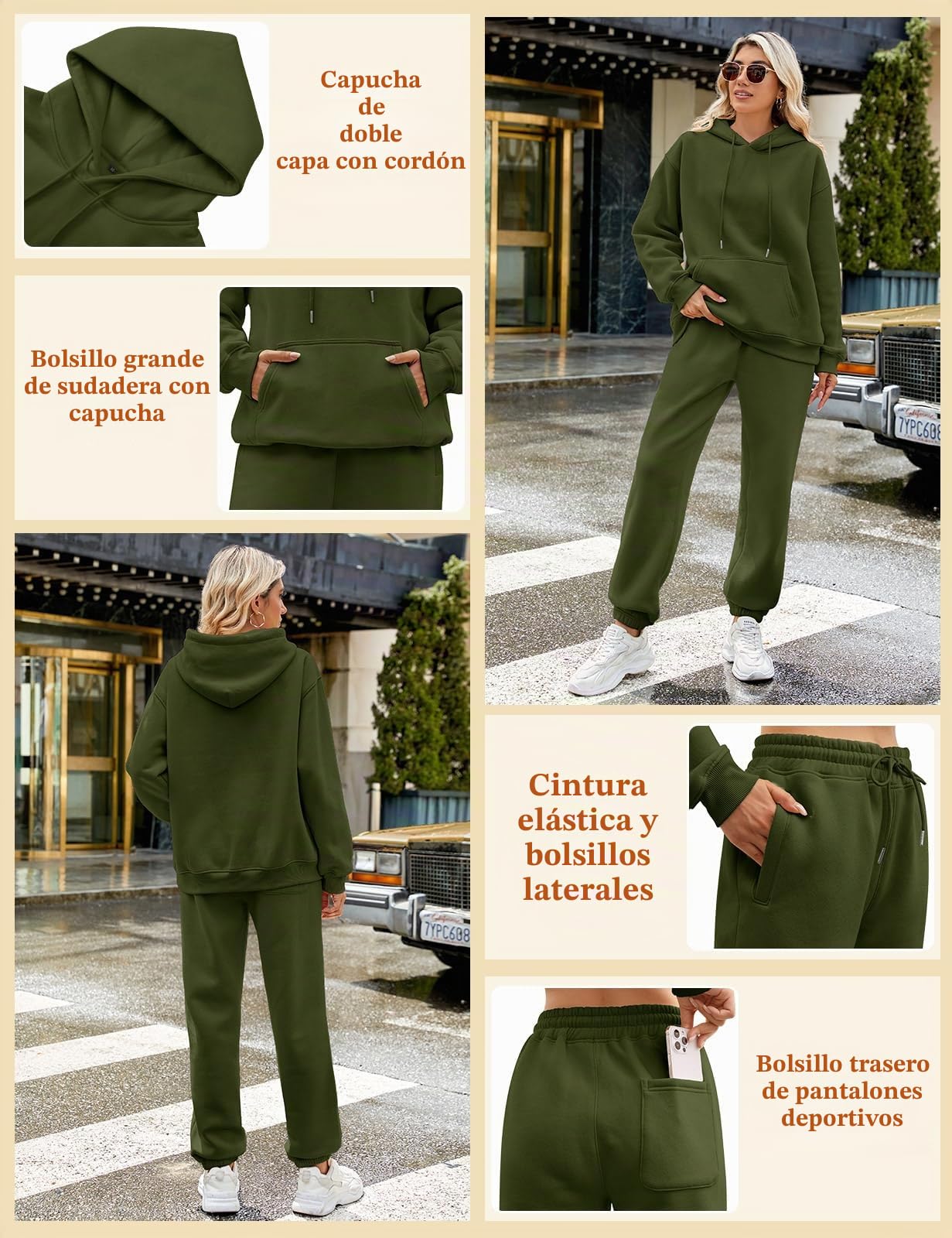 Yuson Girl Chandal Mujer Invierno Chánda Completo 2 Piezas Manga Larga Sudadera con Capucha y Pantalón Conjunto Dos Piezas Conjuntos Deportivos Fitness Jogging Ropa Deportiva