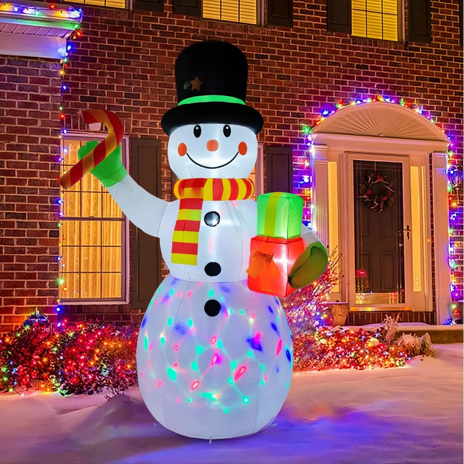 Décorations de Noël Bonhomme de Neige Gonflable, 210cm, 7ft, Blow Up Xmas Décorations Gonflables avec Lumières LED pour Décorations de Noël, Yard Outdoor Garden Lawn Winter Decorations
