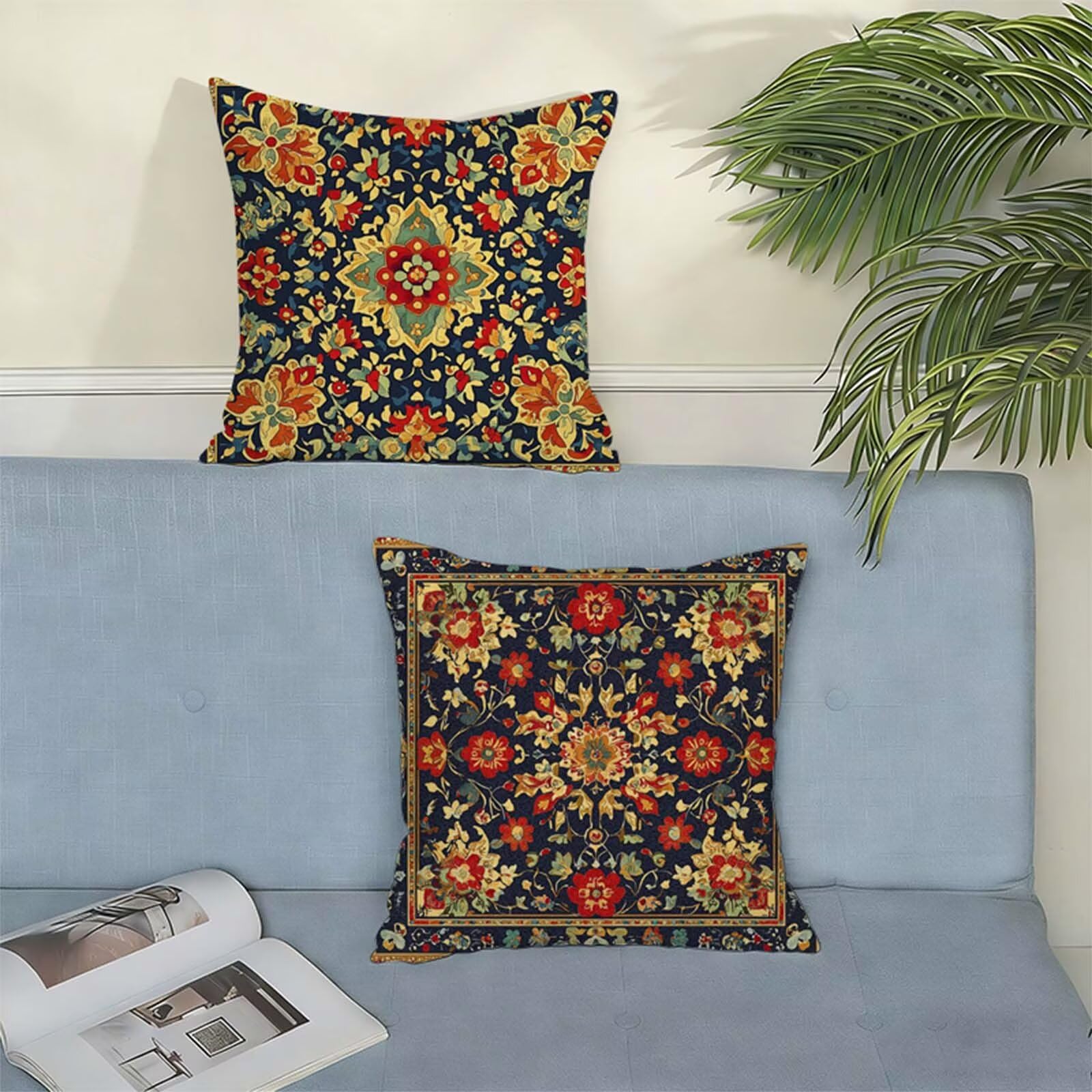 Mandala poszewka na poduszkę, 80 x 80 cm, len, 2 sztuki, do użytku na zewnątrz, wodoszczelna, z niewidocznym zamkiem błyskawicznym, na wiosnę i jesień, dekoracja do salonu, łóżka, sofy, ogrodu