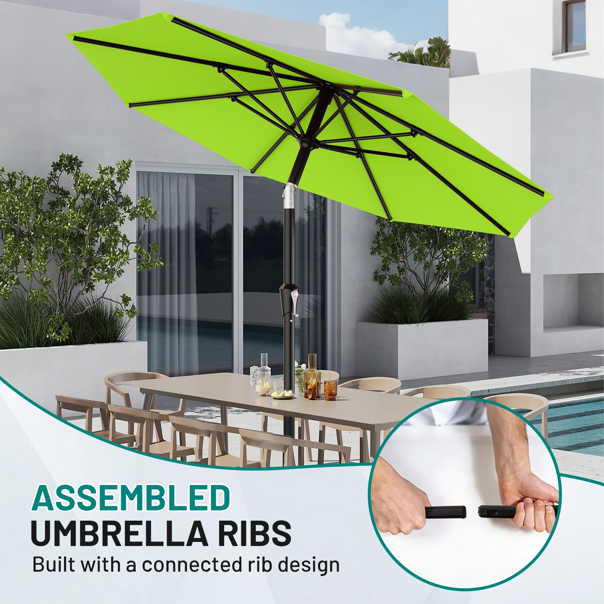 Amazon.com : AreShark 10 FT Outdoor Patio Umbrella, Patio Table Umbrella with Push Button Tilt and Crank, Outdoor Patio Umbrellas with 8 Fiberglass Ribs, Patio Umbrellas for Market, Garden, Pool (Apple Green)