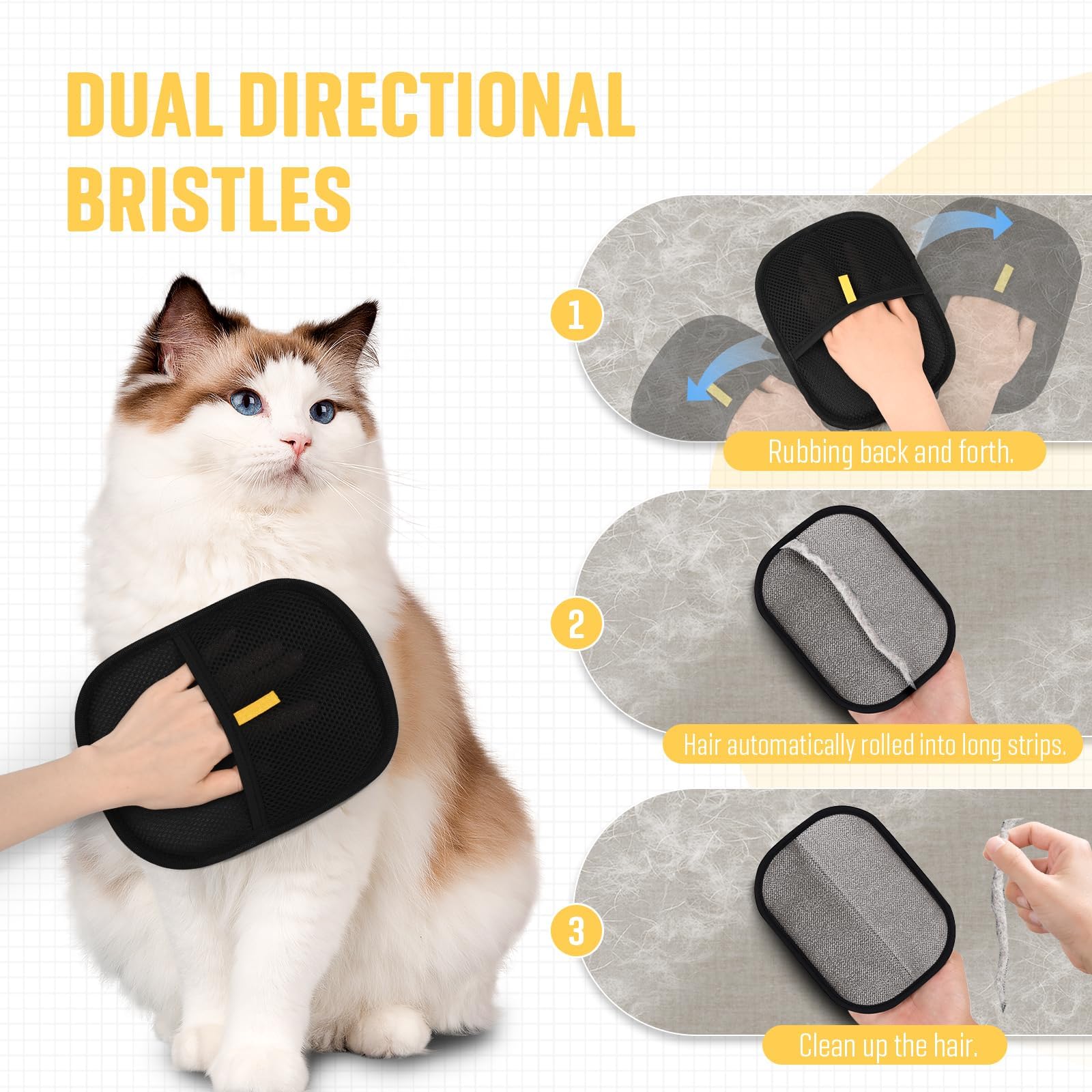 MXZWOC 2Pcs Pet Hair Removal Glove,Double Sided Dog Hair Remover Gloves,Cat Grooming Glove,Versatile Static Removal Grooming Gloves for Dog & Cat Washing Deshedding - Image 4