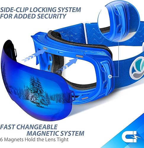 Miniatura 2 de VANRORA Gafas de esquí Pro, lentes intercambiables sin marco, para snowboard, 100% protección UV, antiniebla, para hombres, mujeres y jóvenes