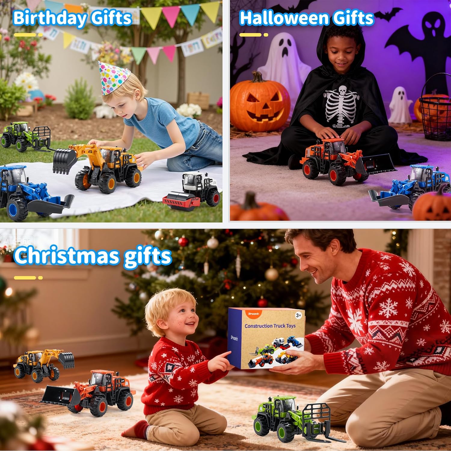 Construction Truck Toys for Toddlers: Push Go Truck Sandbox Excavator Toy Trucks Vehicles Snow Plow Toy Truck Bulldozer Road Roller Birthday Gift for 3 4 5 6 Years Old