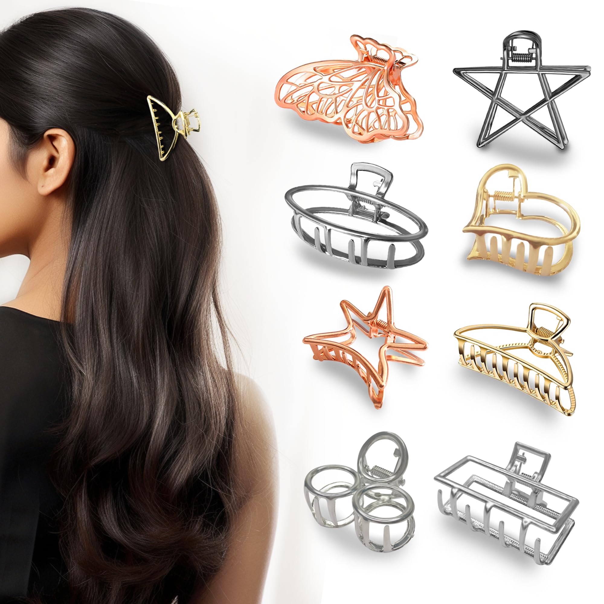 MANODHRUVA Hollow Hair Clips Medium Metal Clutchers Golden Silver Bronze Butterfly for Girls and Women, Minimalist Dainty Round Geometric Clamps Hair Clutchers Metal Hairties, 8 Pcs (B0CLJ1T2RY) Amazon Price History, Amazon Price Tracker