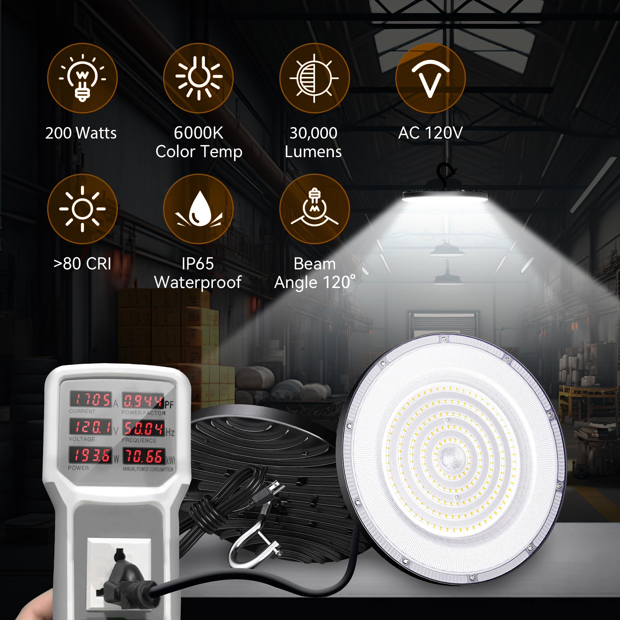 4 Pack UFO Led High Bay Light 200W 6000K Daylight 30000lm AC100-277V UFO Shop Lights Fixture with US — view 2