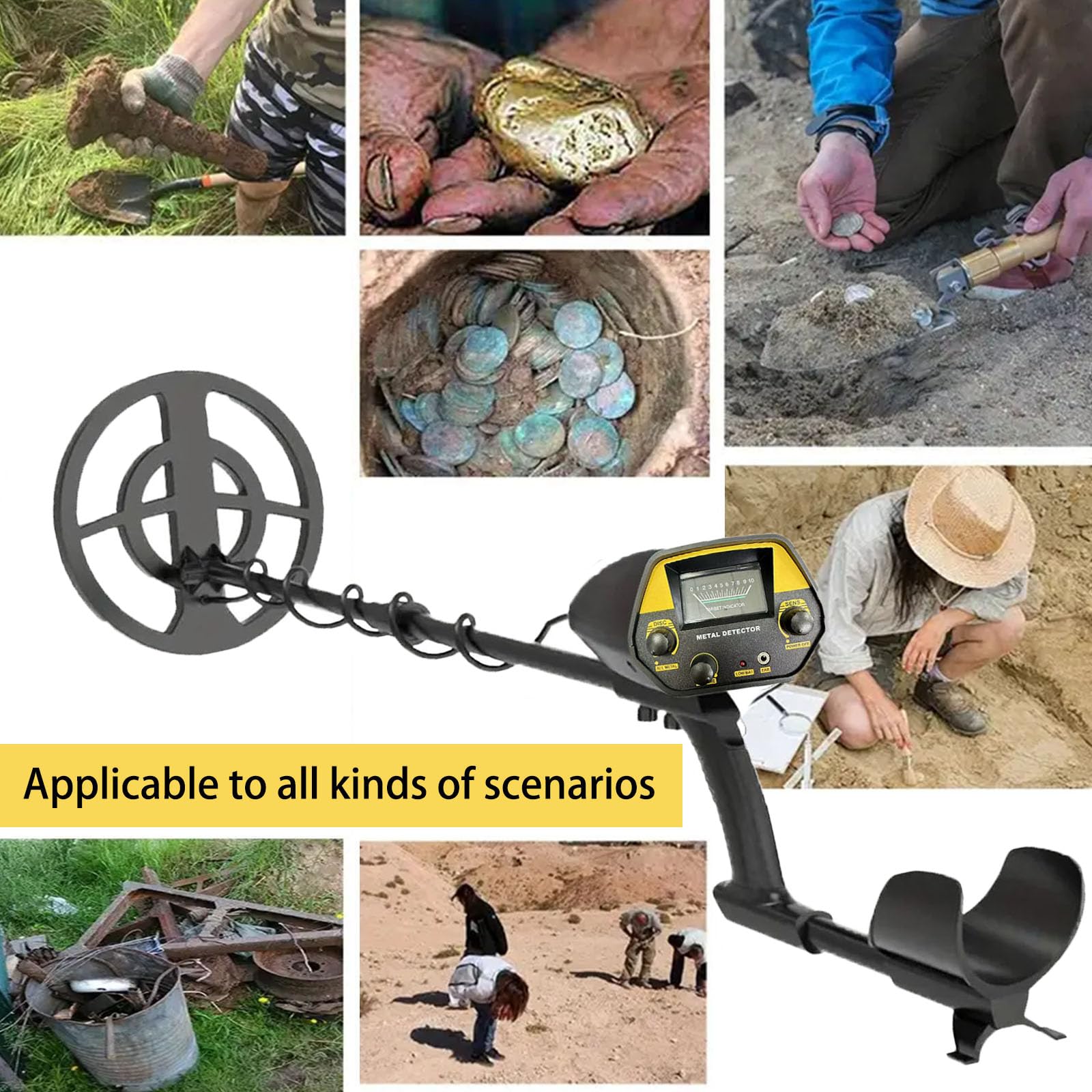 Metal Detector professionale con display LCD, sensibilità regolabile, asta retrattile, modalità interamente in metallo (arancione)