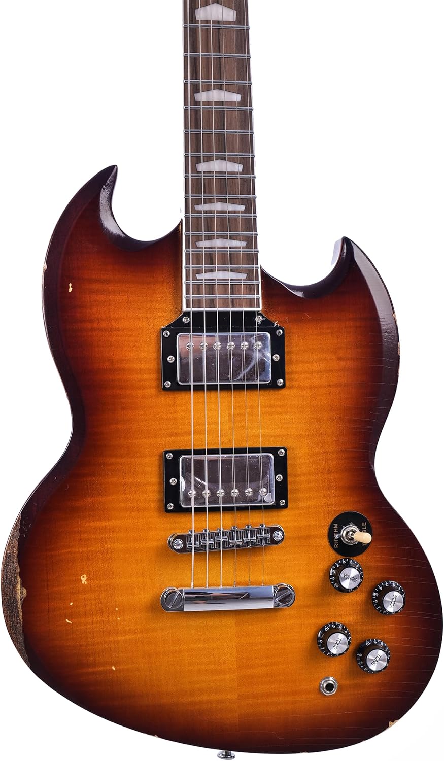 KGD Relic Electric Guitar,Solid Body Electric Guitar With Mahogany Body and Neck,Rosewood Fingerboard,Bone Nut,SG style 6-String Guitar,Professional/Electric Guitars for Adults