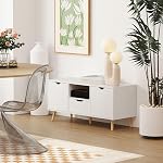 HOMCOM Meuble TV avec rangement, Table TV moderne avec étagère ouverte, tiroir et 2 armoires, Unité de divertissement pour salon, Supporte télévision jusqu'à 50 po, Blanc