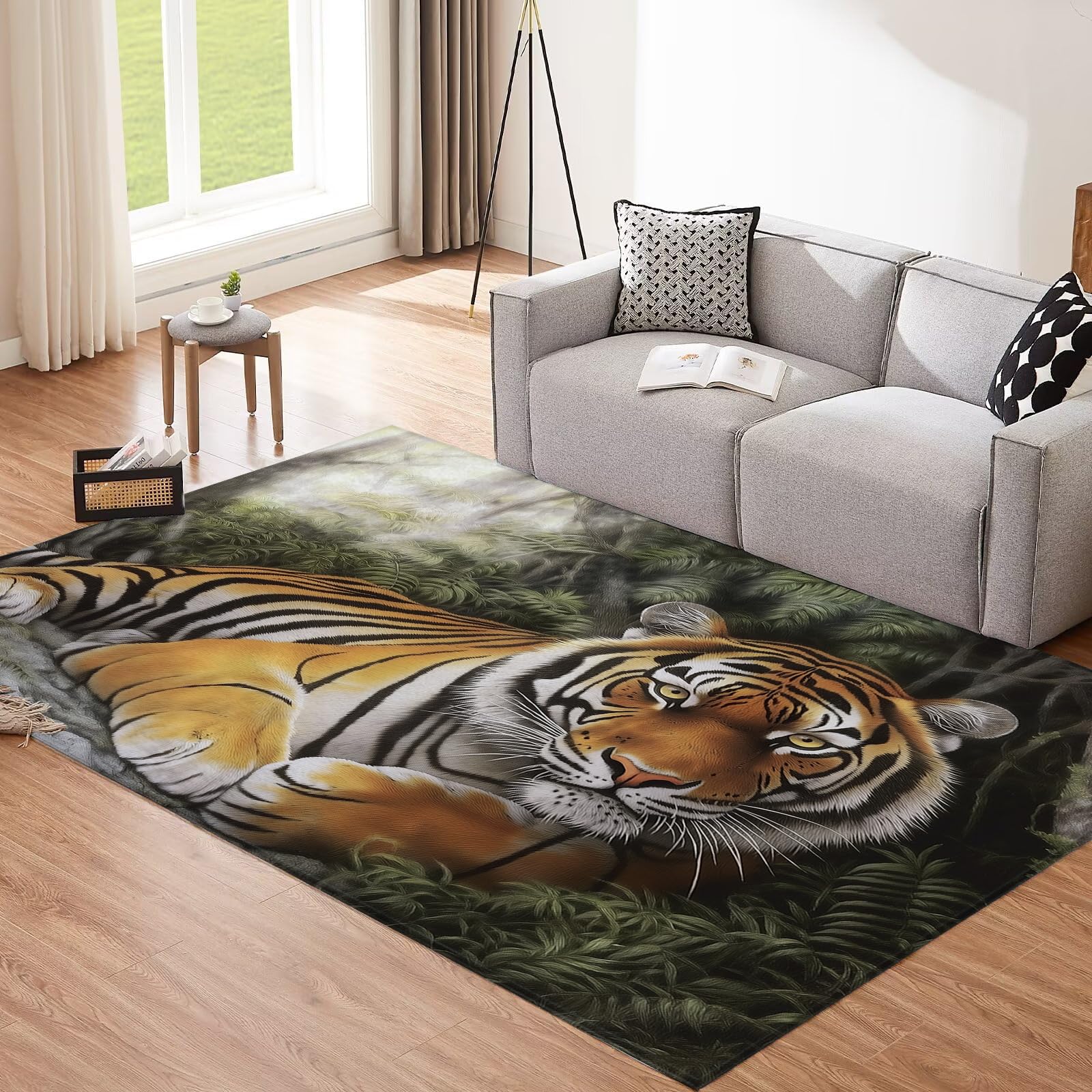 Tapis de sol lavable en machine pour salon et decoration chambre enfant motif tigre