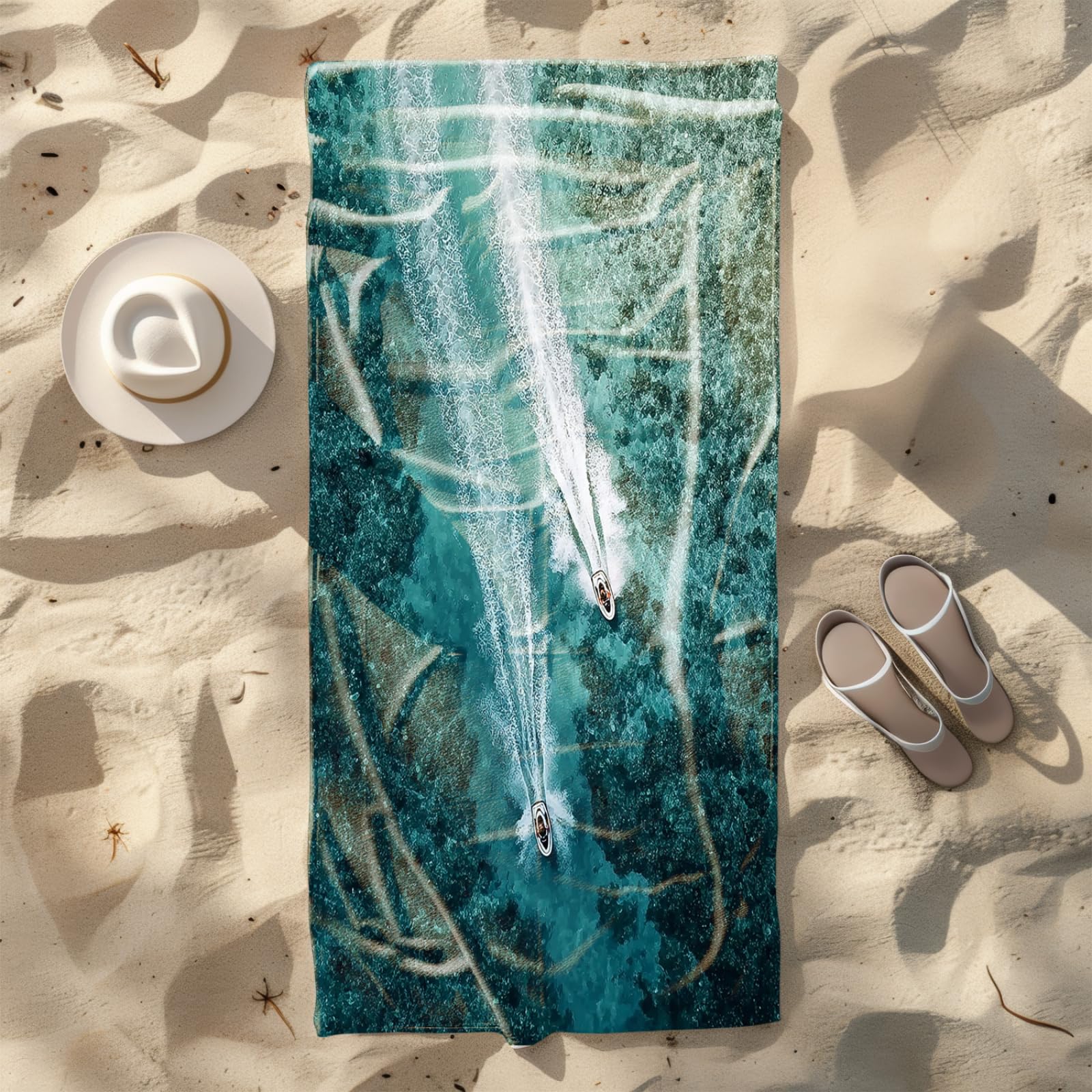 Generico Telo Mare Microfibra 200X100 Grigio Verde Mar Asciugatura Rapida Telo da Spiaggia Sabbia Per Donna Uomo Viaggi Vacanze Nuoto Campeggio