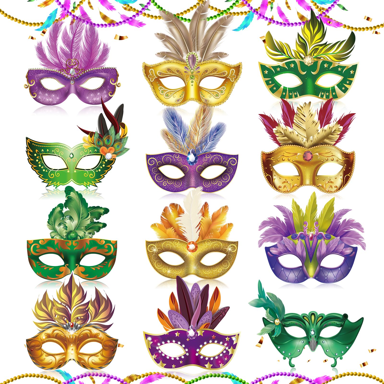 Woosytoo 12 PCS Paper Masks Mardi Gras Masks Masquerade Mask for Adult Kids New Orleans Mardi Gras (Paper Material)