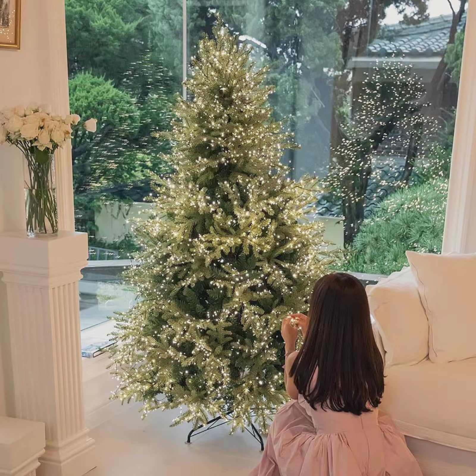 Arboles de Navidad con Luces Integradas, Arbol de Navidad Artificiales de Abeto con Ramas Engrosadas, con Control Remoto, Base Plegable(120cm/4ft)