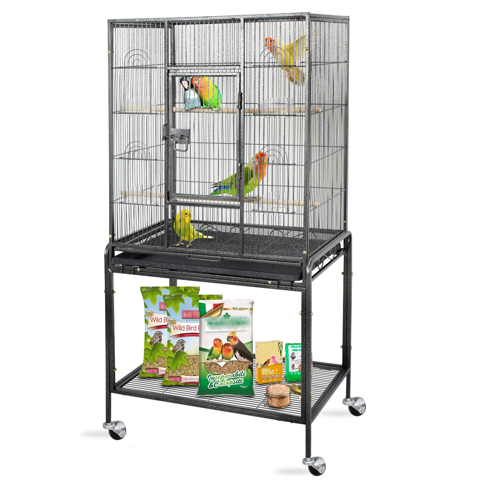 Epetlover 53-Inch Standing Wrought Iron Birdcage Large Parrot Flight Bird Cage with Rolling Stand Birdcages for Cockatiels African Grey Quaker