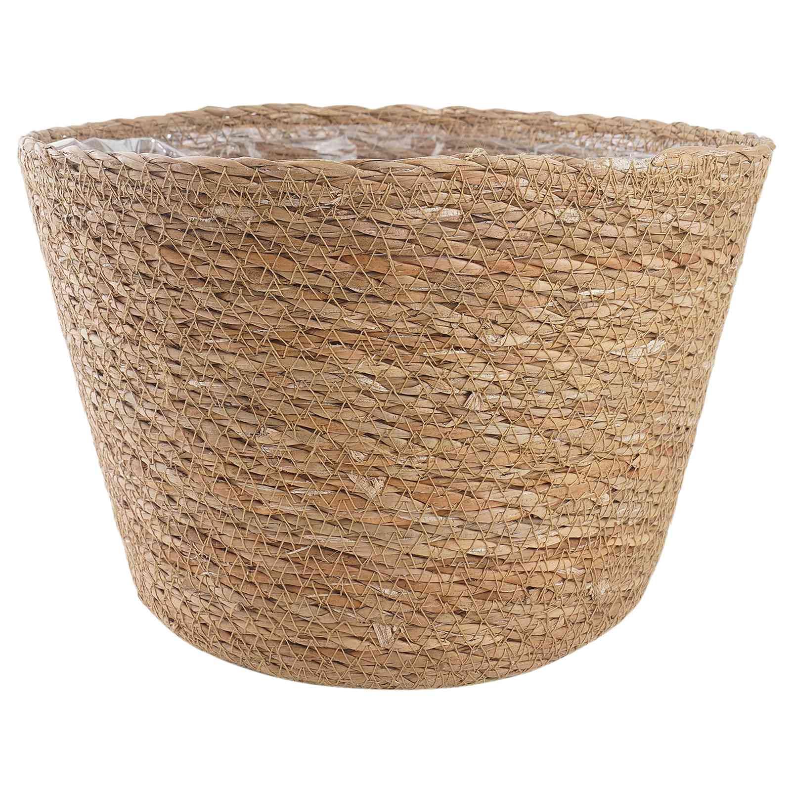 Paniers à Plantes en Herbe de Mer Lot de 3, Cache-Pots Tressés à la Main Style Naturel et Bohème pour Intérieur et Extérieur, Pots Cylindriques en Osier pour Salon et Terrasse, Ø26 x 19 cm