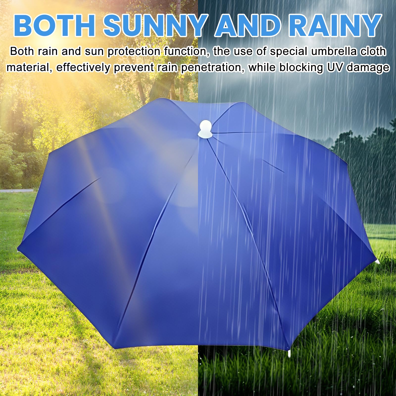Lot de 5 chapeaux de parapluie : 69 cm Parapluie de pêche avec bande élastique Chapeau de parapluie pliable pour adultes et enfants Protection UV Tête Chapeau de pluie Chapeau de pluie pour la