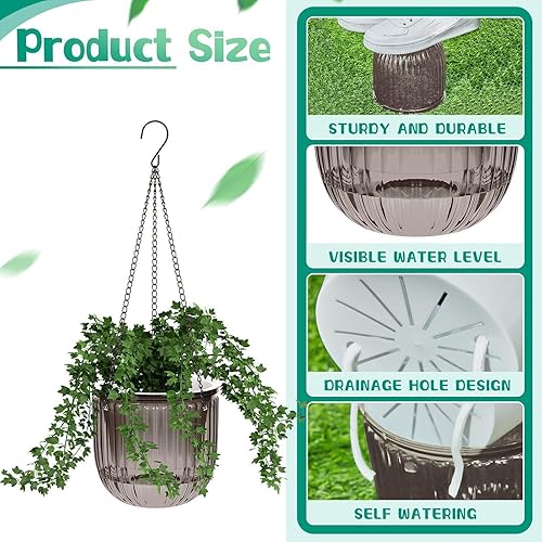 Miniatura 4 de Meanplan 4 macetas colgantes de riego automático para interiores de 6.5 pulgadas, cestas colgantes para plantas al aire libre, maceta de plástico