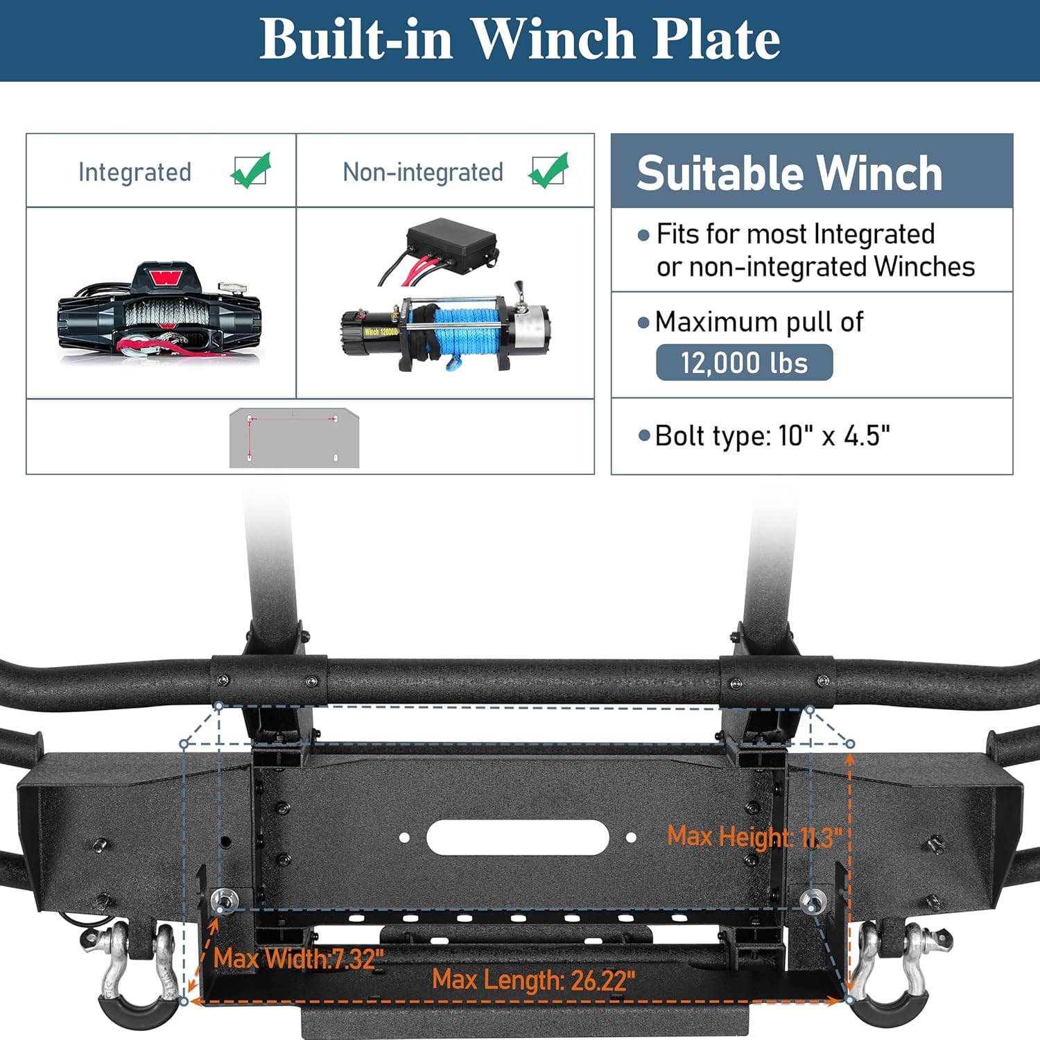 Hooke Road Gladiator Front Bumper Bull Bar Grille Brush Guard for 2018-2026 Jeep Wrangler JL & Gladiator JT 2/4 Doors, Tubular Bumper with Winch Plate & D-rings