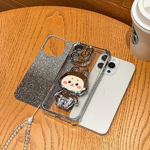 Miniatura 8 de Funda para iPhone 15 Pro Max con soporte de espejo de conejo, 15 Pro Max, funda para teléfono con purpurina femenina de TPU suave para iPhone 15 Pro