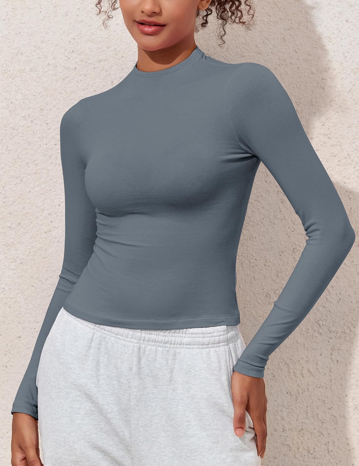 Women's Long Sleeve Mock Neck Crop Top Basic Tight Fitted Cotton Tee Shirts Y2K Going Out Stretchy Layering Tops - Image 9