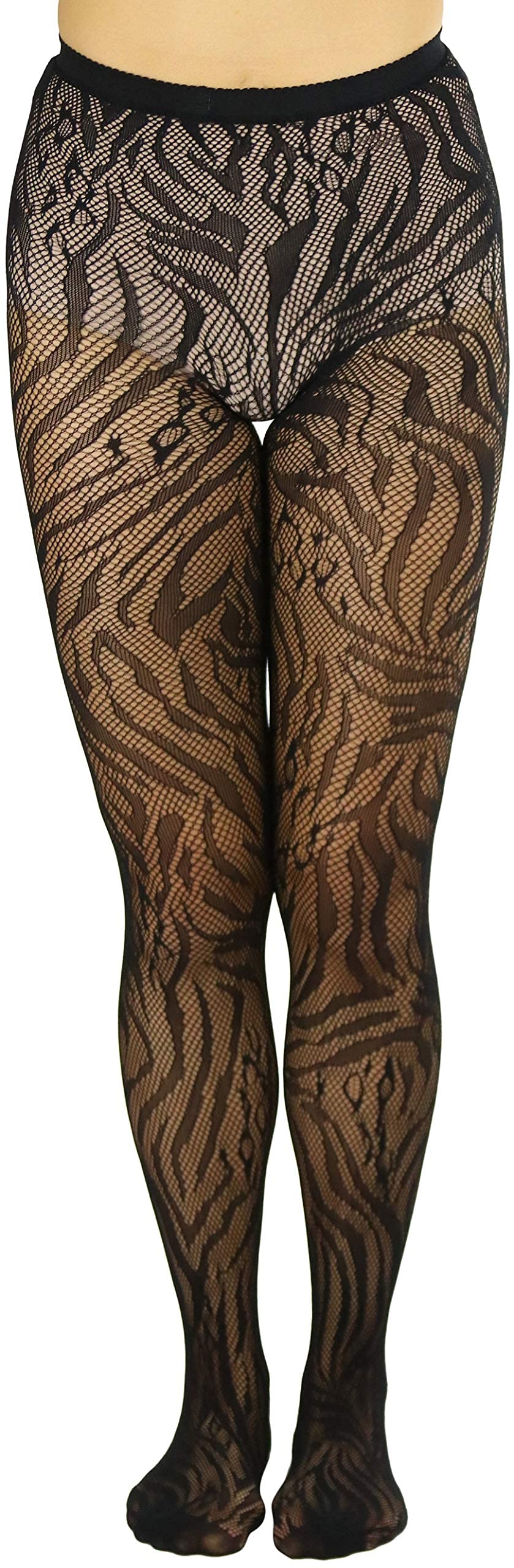 ToBeInStyle - Medias de red para mujer, diseño de animales salvajes - Negro - talla única (peso:45.3/79.3 kg)